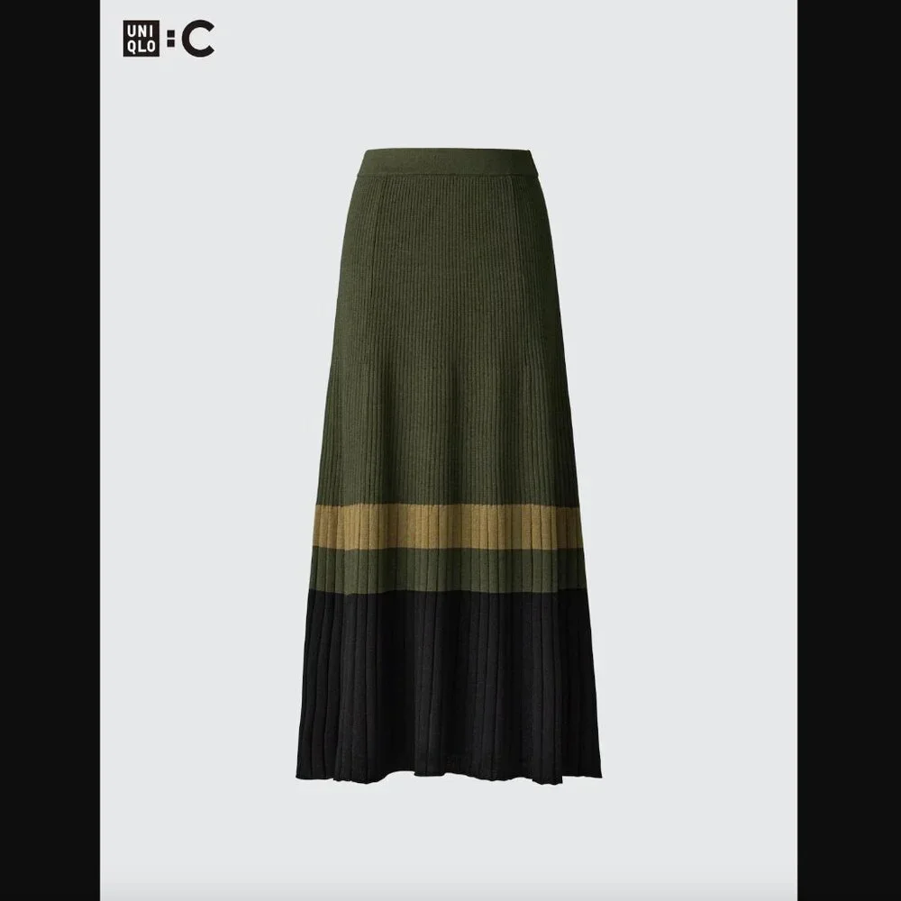 NWT Uniqlo : C Merino Blend Ribbed Skirt | Color Block, Green, XS - Picture 7 of 7